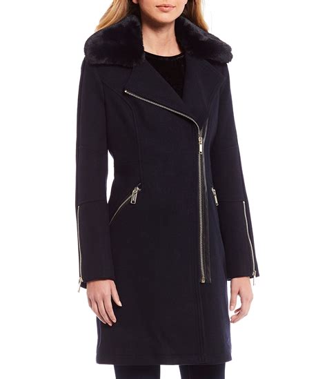 michael michael kors faux fur-trim wool-blend coat|Michael Kors fur coat.